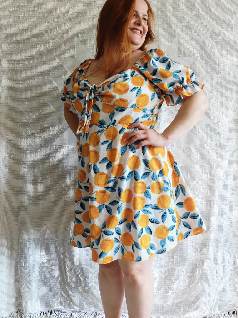Orange Grove Citrus Print Babydoll Dress | Puff Sleeve Cottagecore | 4X